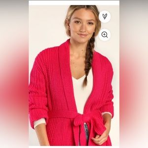 Lulu’s Hot Pink Loose Fit Belted Cardigan, size L